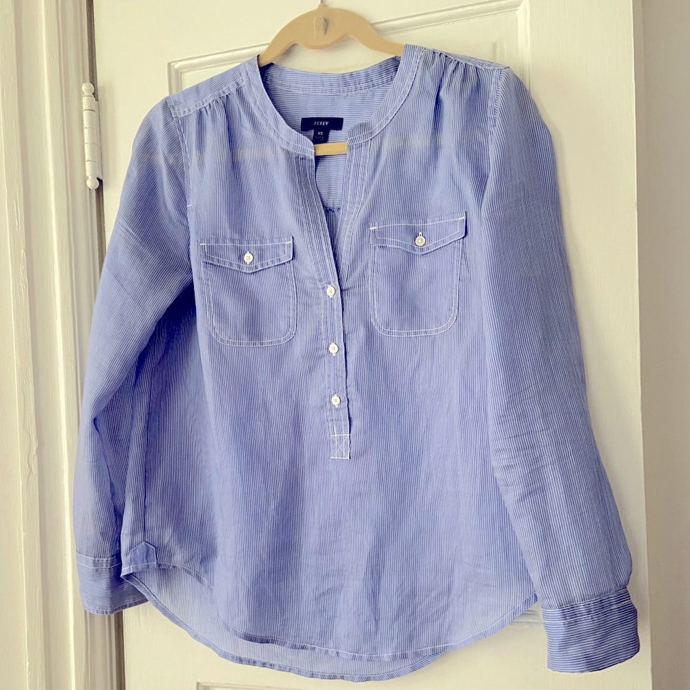 Jcrew blue and white stripe blouse.